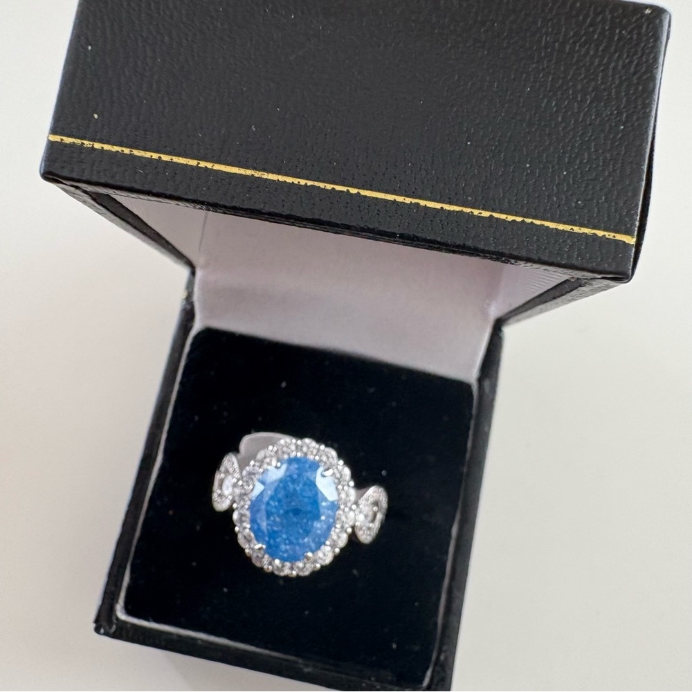 Bomb Party The 2424 Ring RG77681 Aqua Blue Ice Crystal Rhodium Plating - Picture 2 of 7